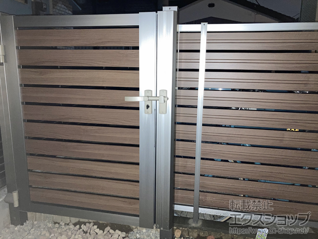 千葉県流山市のの門扉 開き門扉AB ウッディYS3型 片開き 柱使用 施工例