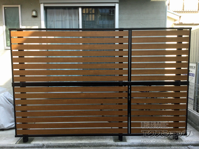 東京都葛飾区ののフェンス・柵 モクアルフェンス 横板タイプ 2段支柱 自立建て用（パネル2段） 施工例