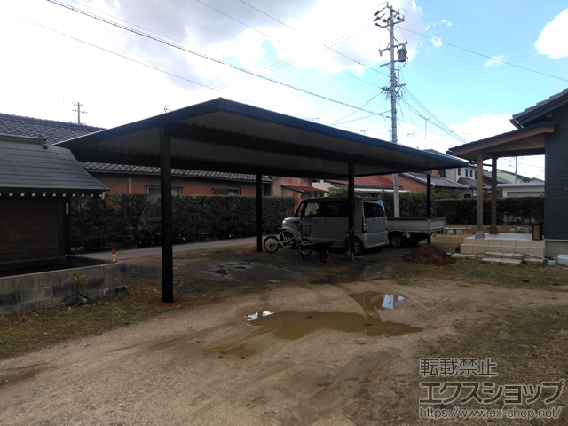 愛知県安城市のLIXIL リクシル（トステム）のカーポート テリオスポートIII 1500 4台用 横連棟 6本角柱 積雪〜50cm対応 施工例