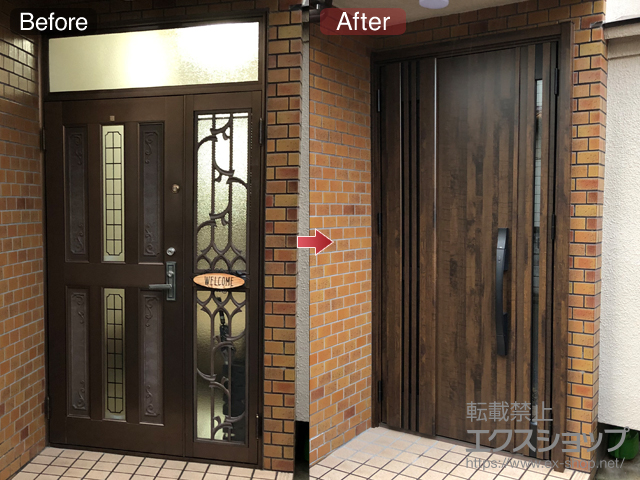 大阪府八尾市のLIXIL リクシル（トステム）の玄関ドア リシェント玄関ドア3 断熱K4仕様 親子仕様(ランマ無)L M83型 ※タッチキー仕様（キー付リモコン） 施工例