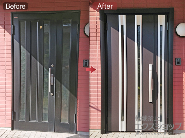 福岡県京都郡みやこ町のLIXIL リクシル（トステム）の玄関ドア リシェント玄関ドア3 断熱K4仕様 親子仕様(ランマ無)L M24型 ※タッチキー仕様(リモコンタイプ) 施工例