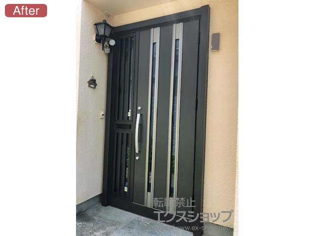 青森県弘前市のLIXIL リクシル（トステム）の玄関ドア リシェント玄関ドア3 断熱K2仕様 手動 片袖飾り仕様(ランマ無)R M24型 施工例