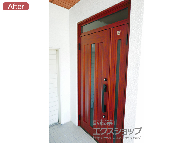 愛知県名古屋市のLIXIL リクシル（トステム）の玄関ドア リシェント玄関ドア3 アルミ仕様 手動 親子仕様(ランマ付)L C12N型 施工例