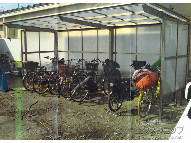 東京都葛飾区ののサイクルポート・駐輪場 フーゴFパーク (フラットスタイル) パネル3面囲い 連棟 積雪〜20cm対応 施工例