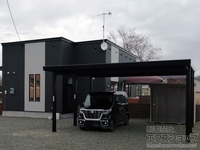 北海道芦別市のLIXIL リクシル（トステム）のカーポート テリオスポートIII 3000 2台用 角柱6本柱 積雪〜100cm対応 施工例