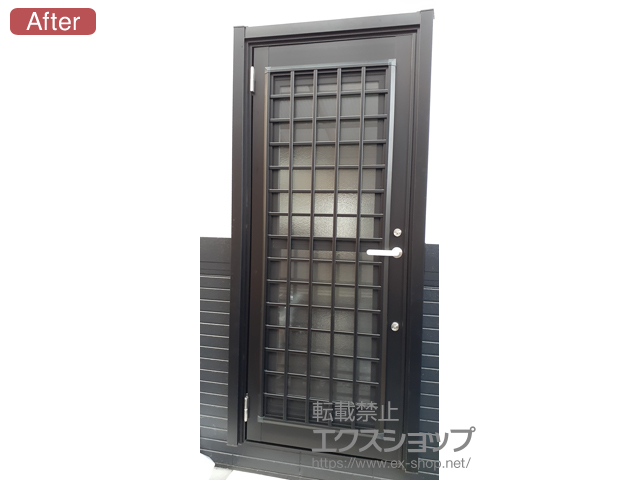 大分県中津市のLIXIL リクシル（トステム）の玄関ドア リシェント勝手口ドア アルミPG仕様 ランマ無(L) A型 施工例