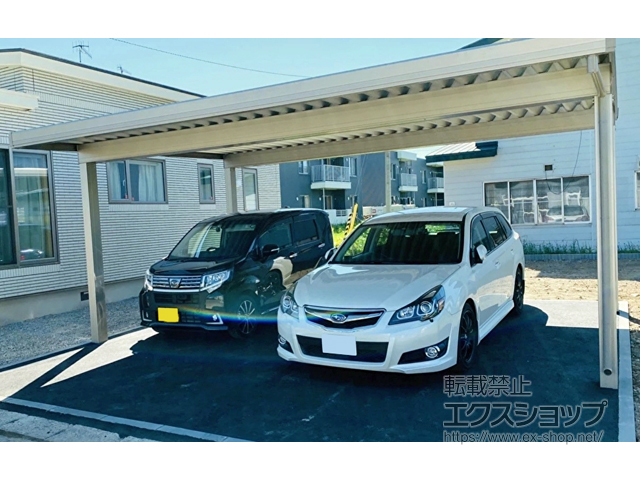 北海道登別市のLIXIL リクシル（トステム）のカーポート テリオスポートIII 3000 2台用 角柱4本仕様 積雪〜100cm対応 施工例