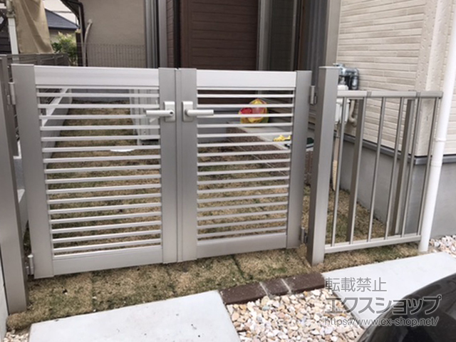 大阪府吹田市のの門扉 プレシオス門扉 横格子 両開き 施工例