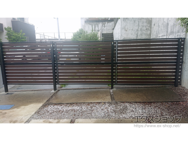 東京都稲城市ののフェンス・柵 モクアルフェンス 横板タイプ 2段支柱 自立建て用(パネル2段) 施工例