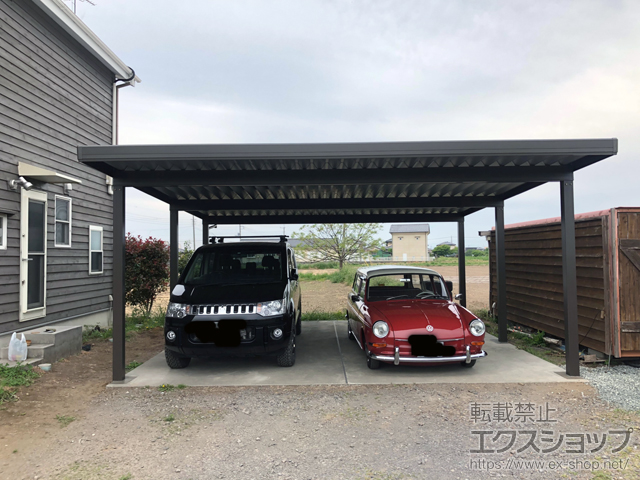 群馬県伊勢崎市のLIXIL リクシル（トステム）のカーポート テリオスポートIII 900 2台用 奥行延長 角柱6本柱 積雪〜30cm対応 施工例