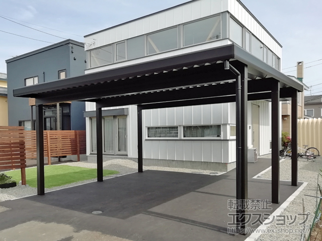 北海道札幌市ののカーポート ジーポートneo Aタイプ 2台用 角柱6本柱 積雪〜150cm対応 施工例