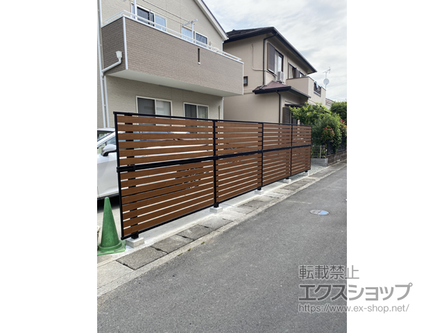 神奈川県小田原市ののフェンス・柵 モクアルフェンス 横板タイプ 2段支柱 自立建て用（パネル2段） 施工例