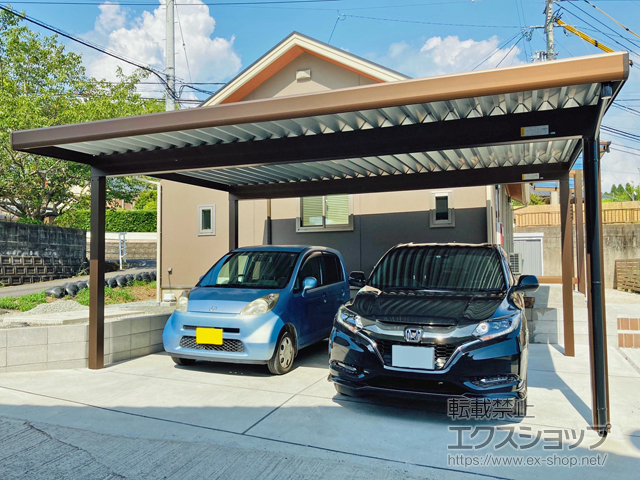 鹿児島県薩摩川内市ののカーポート レオンポートneo 2台用 角柱4本仕様 積雪〜50cm対応 施工例