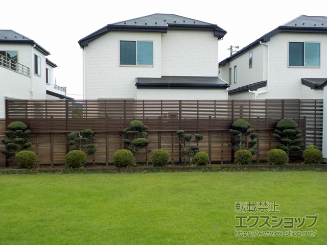 ののフェンス・柵 シンプレオフェンス3型 横太格子 2段支柱 自立建て用(パネル1・2段) 施工例