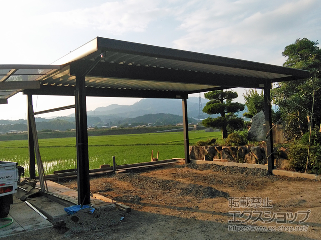 山口県山口市ののカーポート ジーポートneo Aタイプ 2台用 角柱4本柱 積雪〜100cm対応 施工例