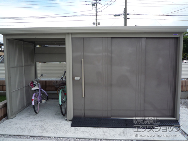 群馬県藤岡市のの物置・屋外倉庫 Mr.ストックマン プラスアルファ 一般型 4047×1590×2110（物置幅2,532mm） 施工例