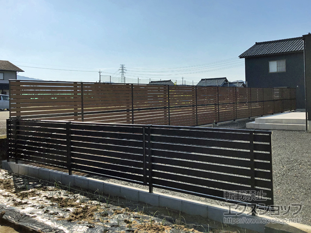 福井県越前市ののフェンス・柵 モクアルフェンス 横板タイプ 2段支柱 自立建て用（パネル2段） 施工例