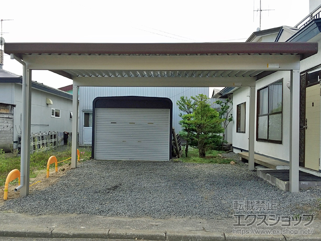 北海道北見市ののカーポート ジーポートneo 積雪100cm対応 Aタイプ 2台用 4本柱 木調マテリアルカラー 施工例