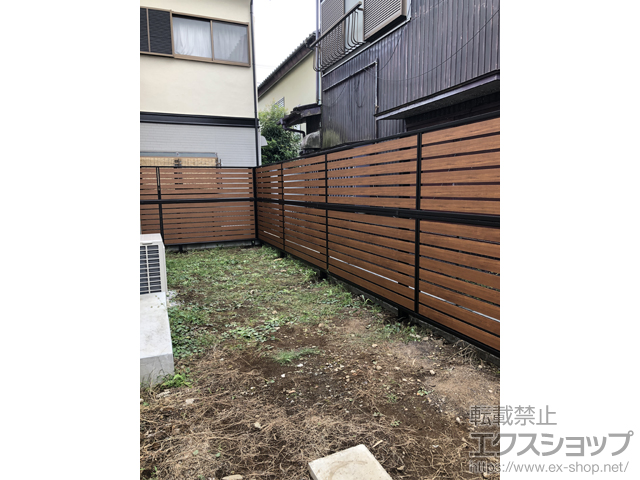 神奈川県相模原市ののフェンス・柵 モクアルフェンス 横板タイプ 2段支柱 自立建て用（パネル2段） 施工例