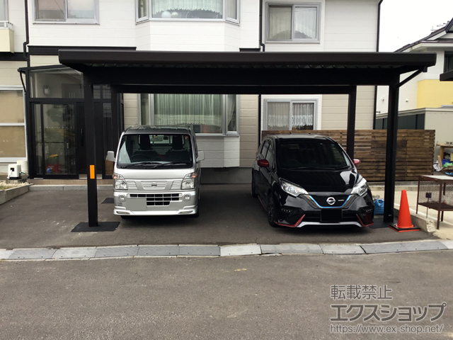 北海道函館市ののカーポート ジーポートneo Aタイプ 2台用 角4本柱 積雪〜100cm対応 施工例