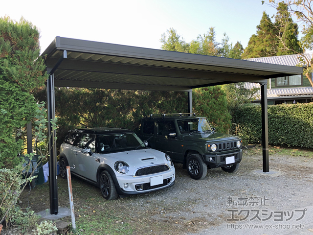 千葉県いすみ市のLIXIL リクシル（トステム）のカーポート テリオスポートIII 900 2台用 角柱4本柱 積雪〜30cm対応 施工例