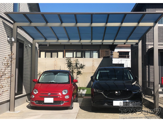 長崎県大村市ののカーポート スカイリード 両側支持 ワイド2台用 積雪〜20cm対応 施工例