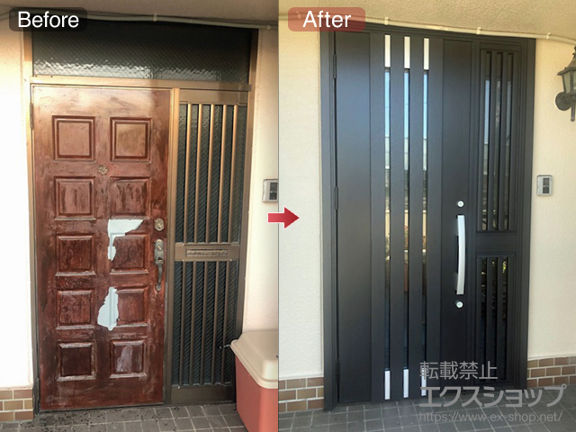 愛知県名古屋市のLIXIL リクシル（トステム）の玄関ドア リシェント玄関ドア3 断熱K4仕様 手動 片袖飾り仕様(ランマ無)L M27型 施工例