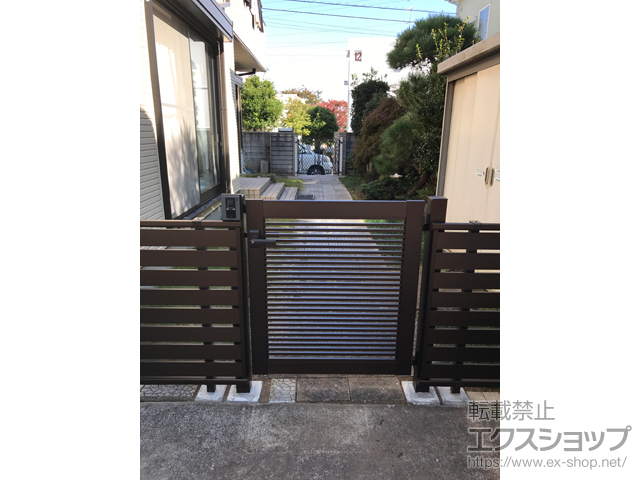 千葉県松戸市のの門扉 シンプレオ門扉1型 横格子 片開き 門柱使用 施工例