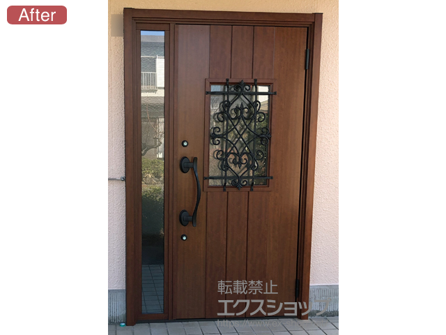 兵庫県神戸市のLIXIL リクシル（トステム）の玄関ドア リシェント玄関ドア3 断熱K4仕様 片袖仕様(ランマ無)R D41型 ※手動仕様 施工例