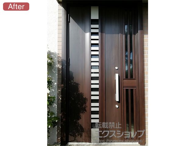 埼玉県川口市のLIXIL リクシル（トステム）の玄関ドア シェント玄関ドア3 断熱K4仕様 片袖飾り仕様(ランマ無)L G82型 ※手動仕様 施工例