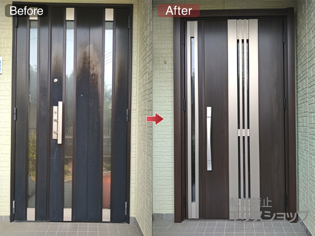 栃木県佐野市のLIXIL リクシル（トステム）の玄関ドア リシェント玄関ドア3 断熱K4仕様 親子仕様(ランマ無)R M84型 ※タッチキー仕様(キー付リモコン) 施工例