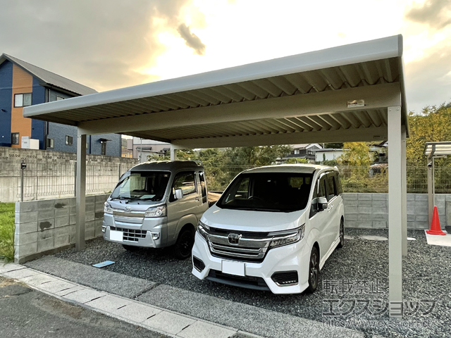 岡山県浅口市ののカーポート ジーポートneo 積雪100cmAタイプ 2台用 角柱4本柱 施工例