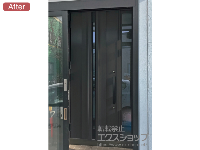 北海道北斗市のLIXIL リクシル（トステム）の玄関ドア リシェント玄関ドア3 断熱K2仕様 片袖仕様(ランマ無)L G13型 ※手動仕様 施工例