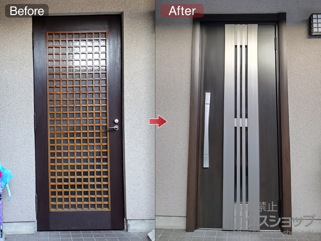 奈良県奈良市のLIXIL リクシル（トステム）の玄関ドア リシェント玄関ドア3 断熱K2仕様 片開き仕様(ランマ無)R M84型 ※タッチキー仕様(リモコンタイプ) 施工例