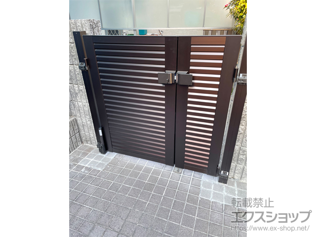 愛知県名古屋市のの門扉 レジリア YL型 両開き親子 門柱タイプ クローザ仕様 施工例