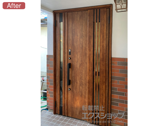 愛知県あま市のLIXIL リクシル（トステム）の玄関ドア リシェント玄関ドア3 断熱K4仕様 親子仕様(ランマ無)R M83型 ※リモコンタイプ 施工例