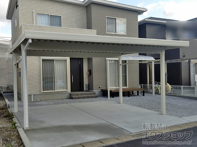 宮崎県延岡市ののカーポート レオンポートneo 2台用  積雪〜50cm対応　角柱4本 施工例