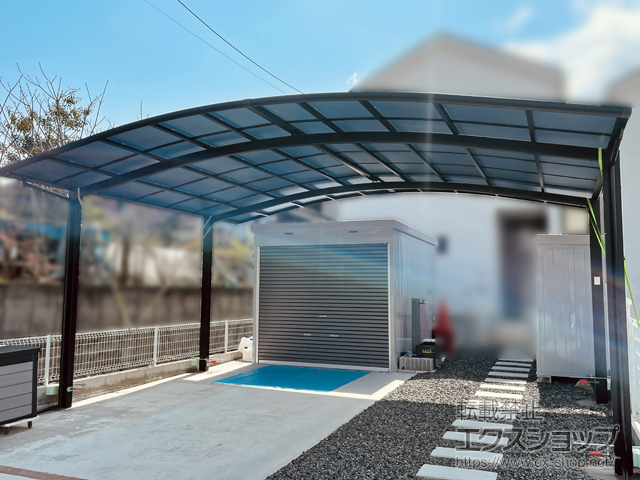 京都府八幡市ののカーポート ネスカR (ラウンドスタイル) ワイド 積雪〜20cm対応 施工例