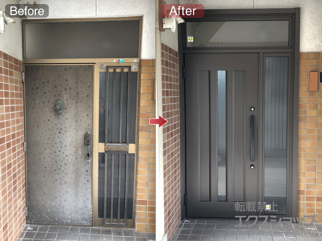 岡山県玉野市のLIXIL リクシル（トステム）の玄関ドア リシェント玄関ドア3 アルミ仕様 片袖仕様(ランマ付)L C12N型 ※手動仕様 施工例