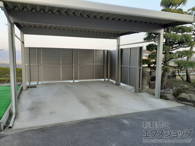 山形県西村山郡河北町ののフェンス・柵 ミエーネフェンス 目隠しルーバータイプ 2段支柱 自立建て用(パネル2段) 施工例