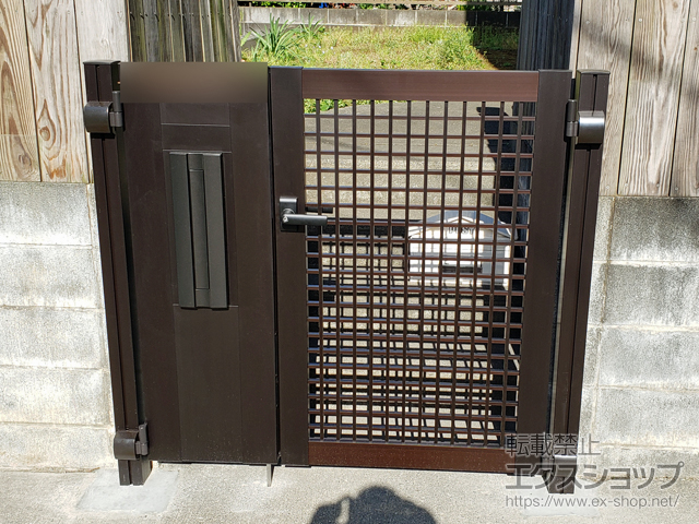 神奈川県厚木市のの門扉 シンプレオ門扉7型 井桁格子 機能子扉親子(AN型*インターホン加工無し)  門柱使用 施工例