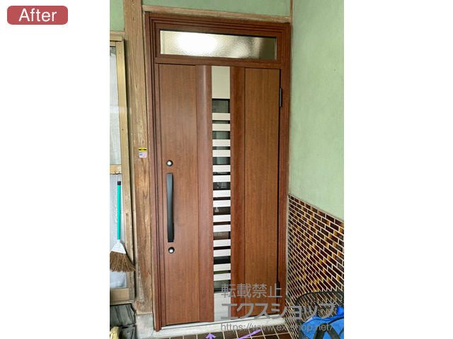 福岡県柳川市のLIXIL リクシル（トステム）の玄関ドア リシェント玄関ドア3 断熱K4仕様 片開き仕様(ランマ付)R G82型 ※手動仕様 施工例