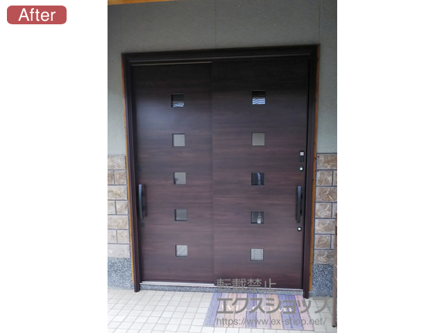 熊本県荒尾市のLIXIL リクシル（トステム）の玄関ドア リシェント玄関引戸2 PG仕様 2枚建戸 ランマ無 F01型 *簡易タッチキーシステム 施工例