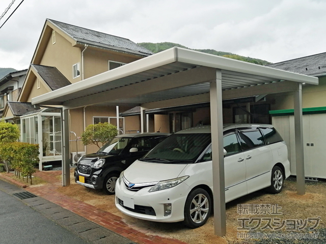 鳥取県東伯郡三朝町ののカーポート レオンポートneo 2台用 角柱4本柱 積雪〜50cm対応 施工例