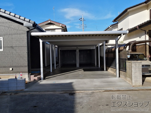 茨城県つくば市ののカーポート G-1SS 2台用 奥行延長 6本柱 スタンダートタイプ 積雪〜50cm対応 施工例