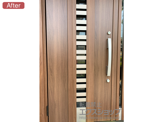 埼玉県越谷市のLIXIL リクシル（トステム）の玄関ドア リシェント玄関ドア3 断熱K4仕様 親子仕様(ランマ無)L G82型 ※手動仕様 施工例