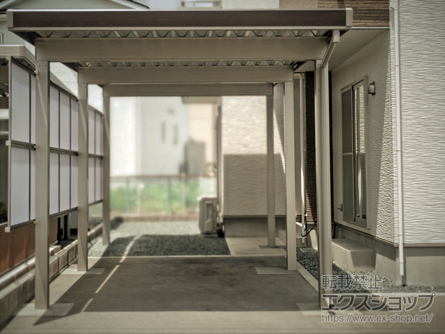 岩手県盛岡市ののカーポート カーポートST 3000 奥行延長 6本柱 木調マテリアルカラー 積雪〜100cm対応 施工例