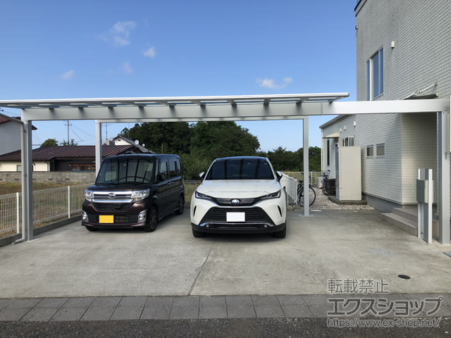 福島県相馬市ののカーポート エフルージュ ツイン FIRST 積雪〜20cm対応＜梁延長 片側1本8m＞ 施工例
