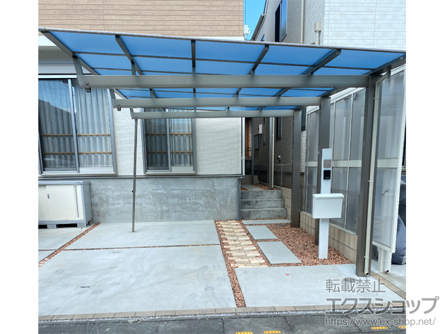 埼玉県北本市ののカーポート ニューマイリッシュ 通常勾配 前上がり 幅3.4mタイプ 積雪〜20cm対応 施工例