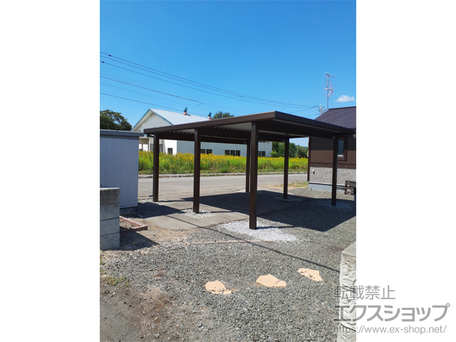 北海道芦別市ののカーポート、フェンス・柵 ジーポートneo 積雪150cm Aタイプ 2台用 角柱6本柱 施工例